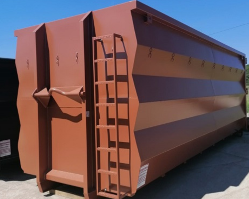 Abrollcontainer in brauner Farbe mit spantenfreier Bauweise: Robustheit und hohe Qualität
