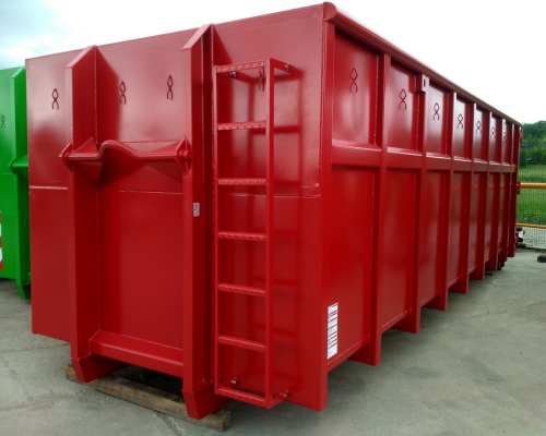 Roter Abrollcontainer mit Leiter: außergewöhnliche Stabilität und Robustheit