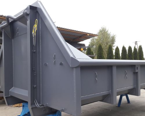 Ansicht eines grauen Schottercontainers - effiziente Lösung für den Baustofftransport und die Lagerung