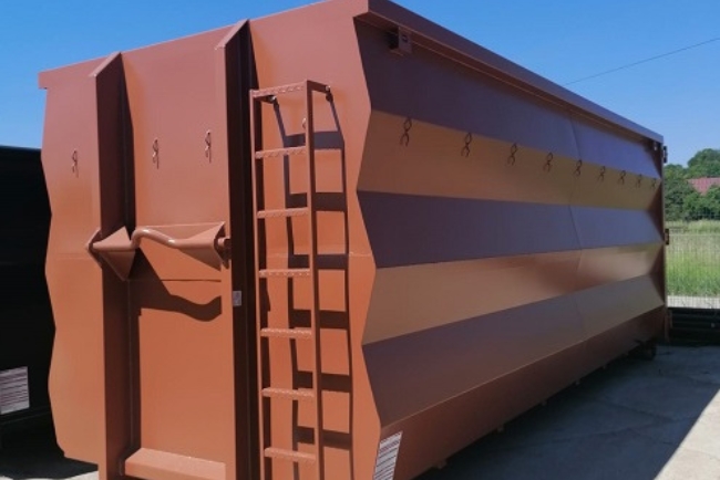 Brauner Abrollcontainer mit Leiter - Kontakt zum Hersteller