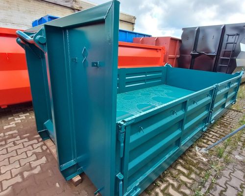 Blauer Abrollcontainer mit Bordwand - vielseitige Lösung für sicheren Transport und einfache Beladung in einem markanten Blau